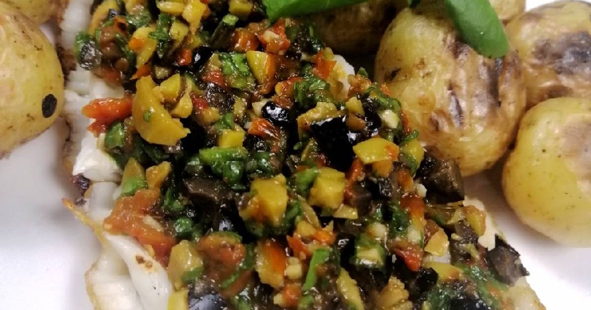 Grilled lemon sole with tapenade and baby potatoes Recipe by Fittest