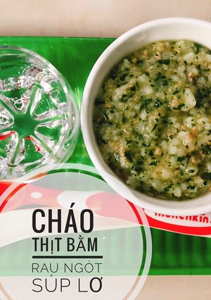 Hình của món Ăn dặm - Cháo thịt bằm súp lơ rau ngót.
