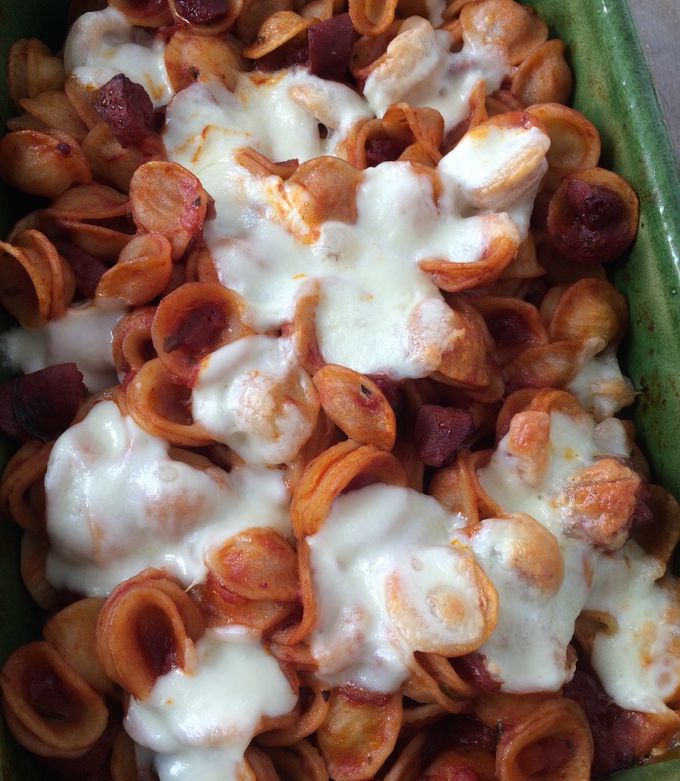 Une photo de Gratin de pates au chorizo
