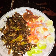 Chatpatti fry bhindi with salad A picture of Chatpatti fry bhindi with salad.