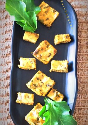 A picture of Palak Vadi / Spinach Squares.