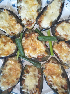 A picture of Stuffed Eggplant in the Oven.