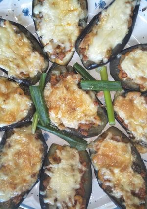 A picture of Stuffed Eggplant in the Oven.