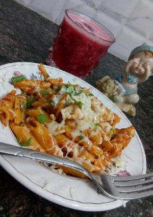 A picture of Red sauce pasta.