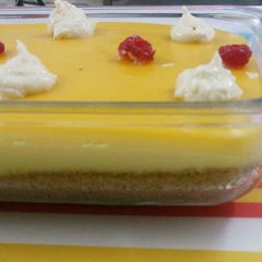 A picture of No bake biscuit pudding.
