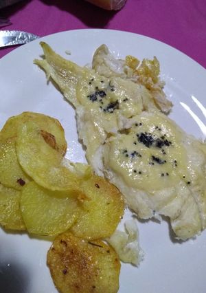 Una foto de Pescado Abadejo al Roquefort