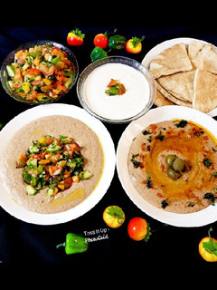 A picture of Red Kidney Bean Hummus With Mexican Salsa Salad.