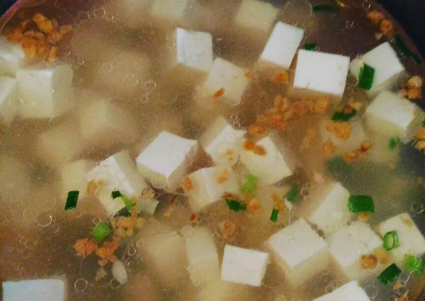 Sup tahu sutera dengan udang cincang