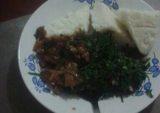 Ugali with beef and sukuma wiki