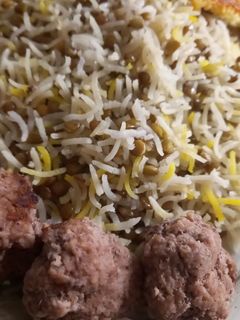 عکسی از دستور عدس پلو با گوشت قلقلی
