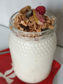 Una foto de Yogur Casero con miel y cereales integrales y semillas al gusto