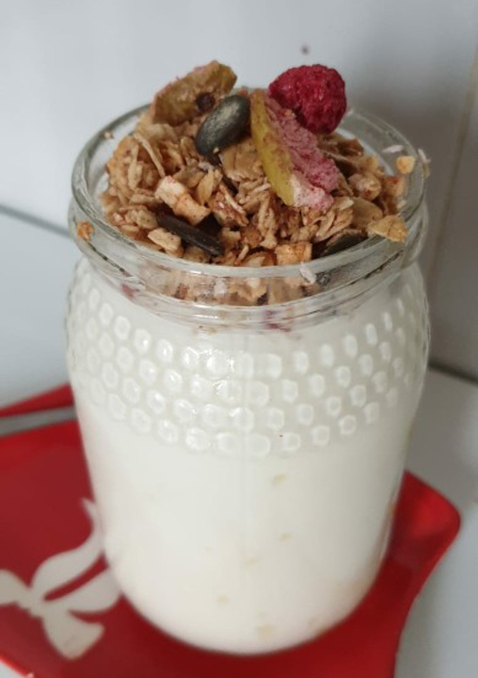 Una foto de Yogur Casero con miel y cereales integrales y semillas al gusto