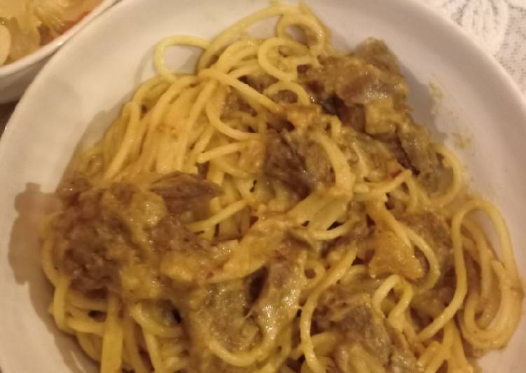 Cara Gampang Membuat Spaghetti Carbonara Daging Rendang Simple Anti Gagal