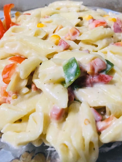 A picture of White sauce pasta.