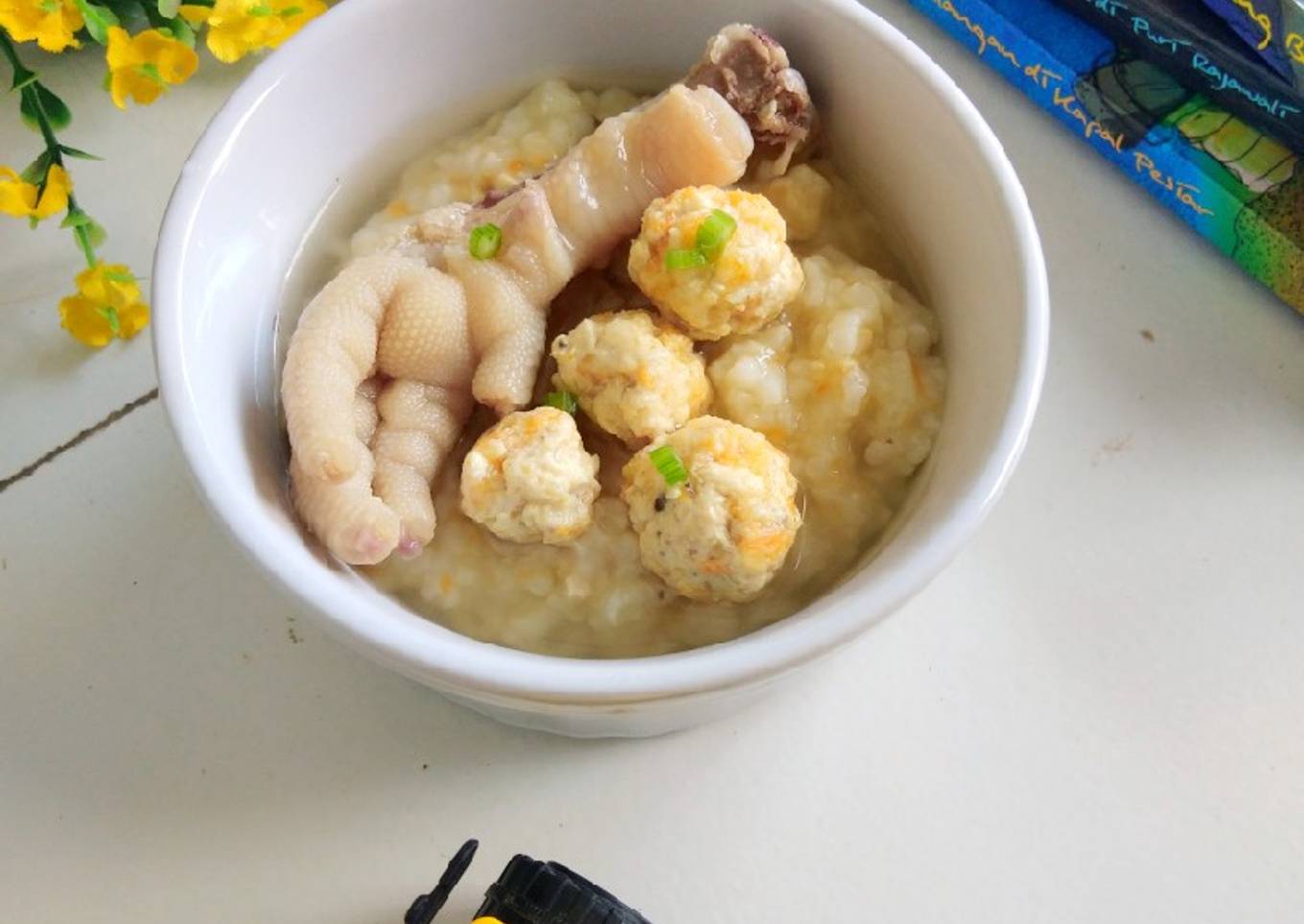 Chicken meatballs soup with carrot rice MPASI 10 bulan