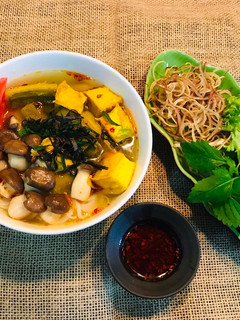 Hình của món Bún ốc chuối đậu chay.