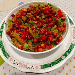 Crispy Pasta Salad with Spicy Green Chutney A picture of Crispy Pasta Salad with Spicy Green Chutney.