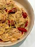 Νούντλς με κολοκύθι, φέτα και γαρίδες (high protein, gluten free)