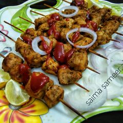 A picture of Oven baked Boneless chicken tikka.