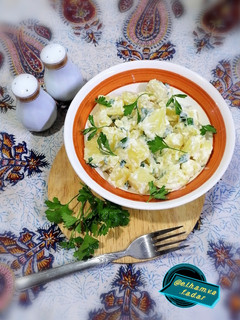 عکسی از دستور سالاد سیب زمینی و پیازچه