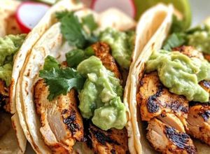 Una foto de Tacos de pollo con salsa de aguacate