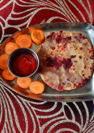 A picture of Beetroot,potato,corn paratha.