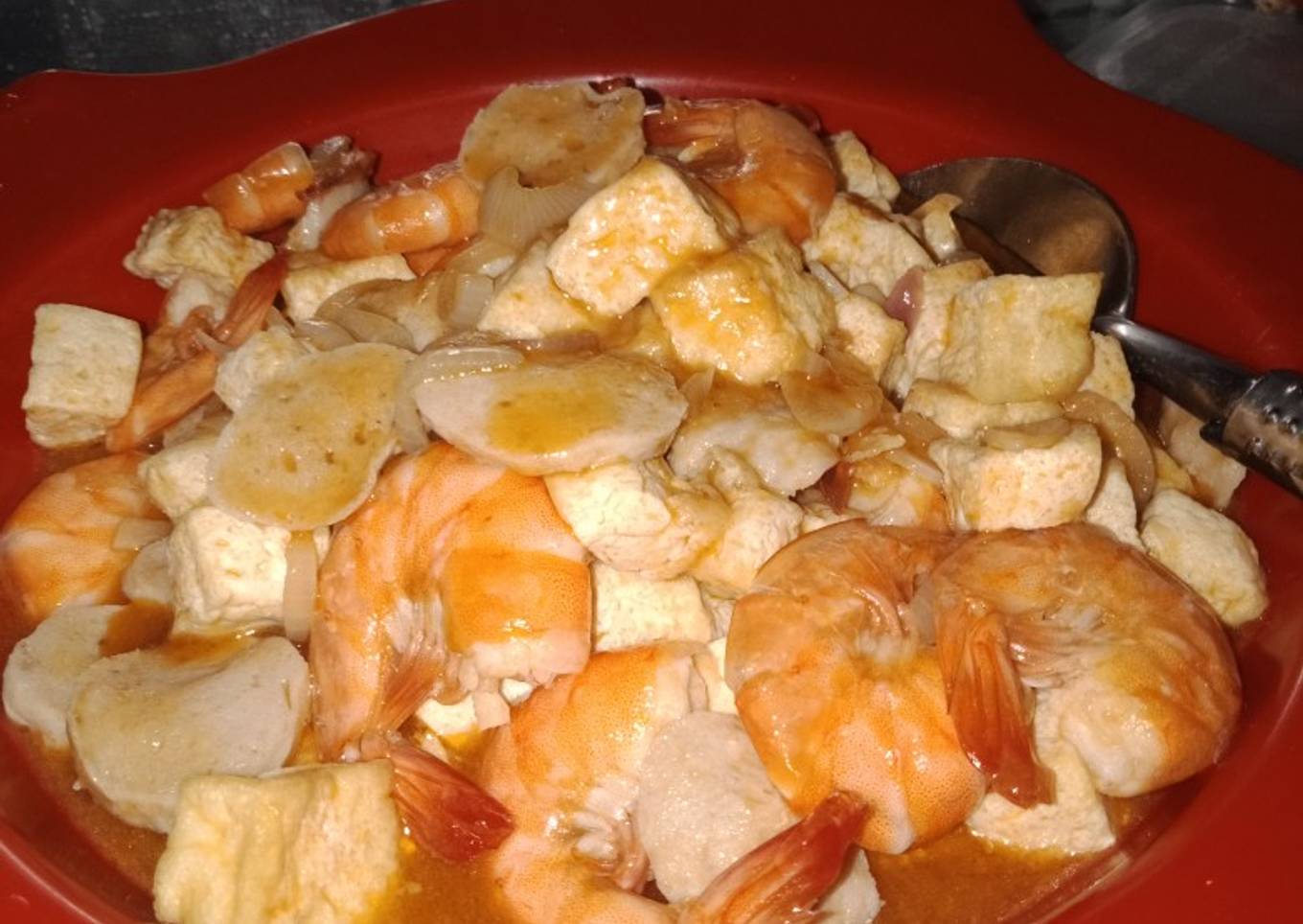 Tumis udang tahu bakso