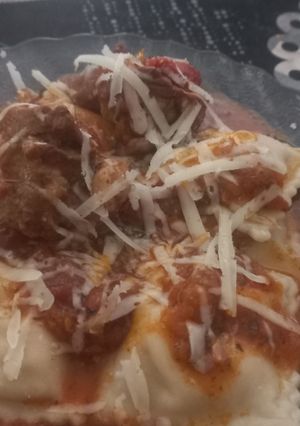 Una foto de Ravioles caseros de ricota, pollo y calabaza
