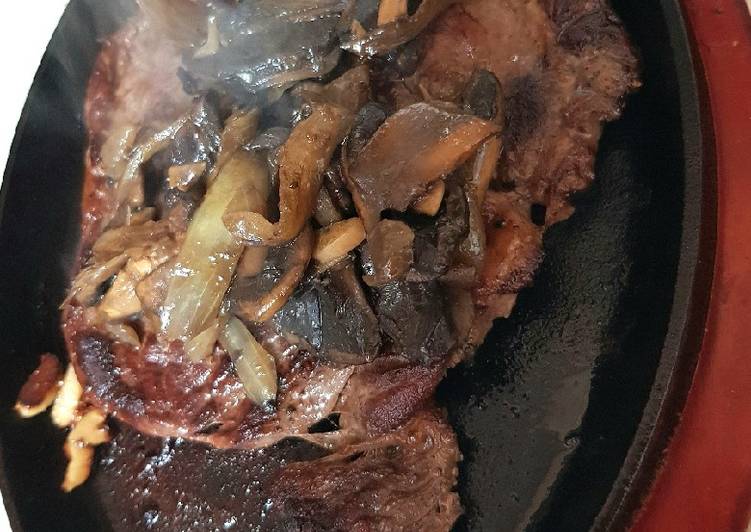 My Sizzling Steak, Garlic Mushrooms & Onions. π