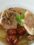 Caldereta de raya, mejillones y almejas