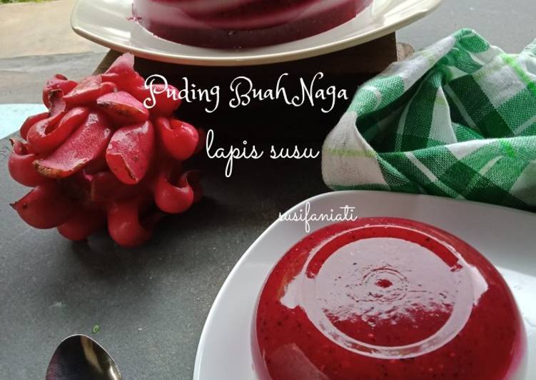 Puding buah naga lapis susu