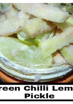 A picture of Green Chilli Lemon Ginger Pickle.