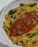 Linguine in Creamy Florentine Sauce with Plant-Based Meat Cutlet