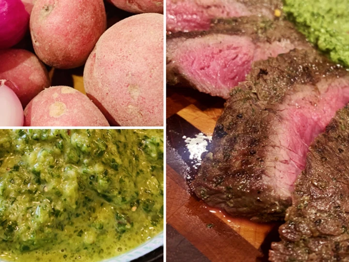Simple Way Prepare Recipe Grilled Wagyu Sirloin Tip Steak with Chimichurri and Potatoes that is Really Delicious, Appealing}