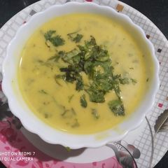 A picture of UP style Dahi wali Arbi Spicy Arbi in yogurt curry.