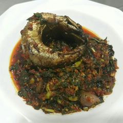 A picture of Vegetable sauce with smoked fish.