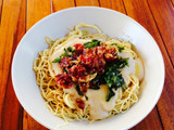 Pasta Carbonara con albahaca a mi estilo