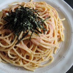 A picture of ‘Tarako’ (Pollock Roe) Spaghetti.