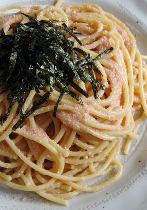 A picture of ‘Tarako’ (Pollock Roe) Spaghetti.