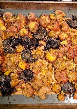 A picture of Garlic Rosemary Smashed Potatoes.