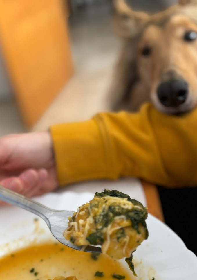 Una foto de Tortellini relleno de calabaza y cebolla