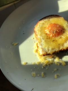 A picture of Egg toast with a twist 🍳 🍞.