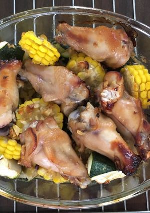 蜂蜜蒜烤翅小腿蔬菜 的食譜成品照片