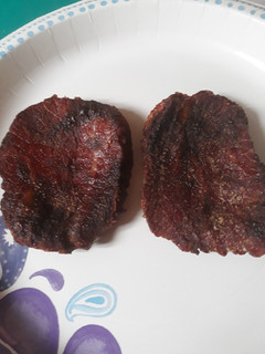 A picture of HP Sauce Beef Jerky.