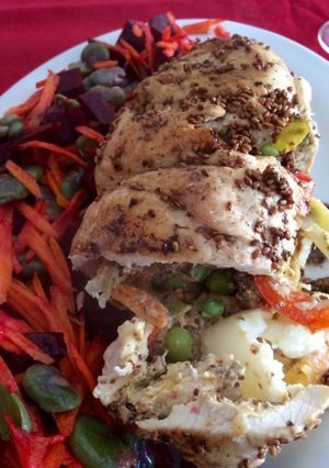 Una foto de Comida para pareja: arrolladito de pollo primaveral