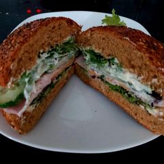 A picture of My Wholegrain Cob with Ham,cheese,cucumber, lettuce & Mayonnaise.