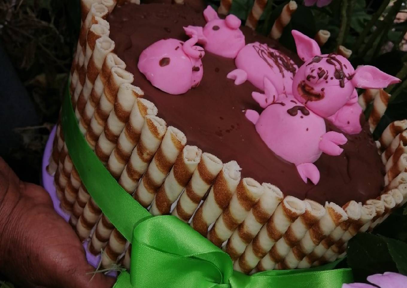 Pastel mármol con temática de cerditos 🐷🍰🎂