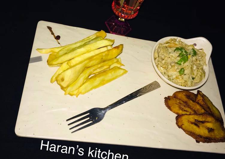 Fried sweet potatoes with plantain and scrambled eggs Fried sweet potatoes with plantain and scrambled eggs