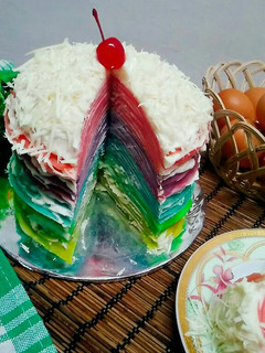 Foto resep Rainbow Mille crepe cake with cheese