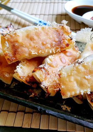 A picture of Korean Kimchi Pork Potstickers.